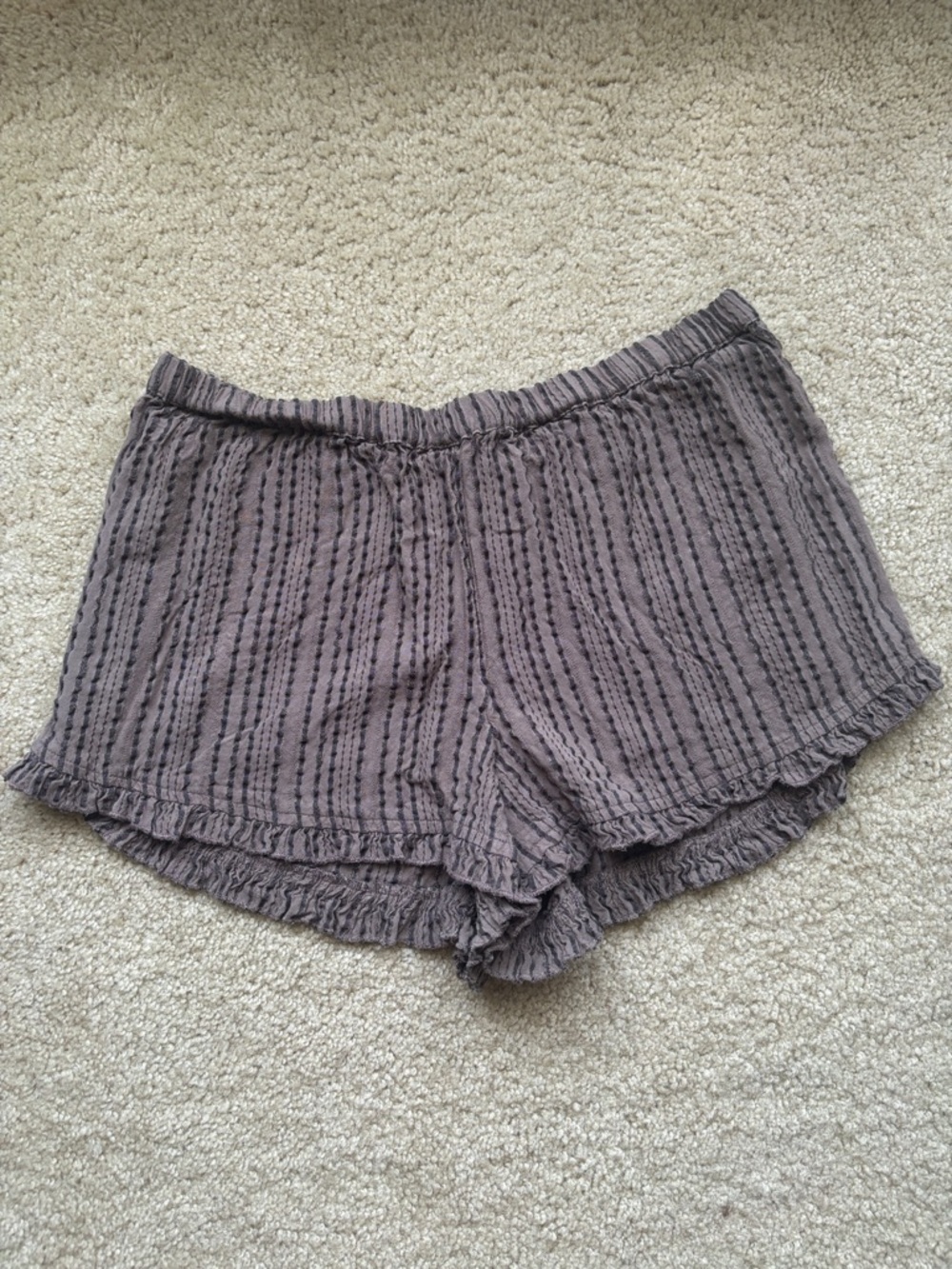 O'Neill Women's Textured Striped Ruffled Hem Shorts in Taupe